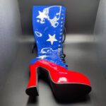 Blue and red high leg boot.