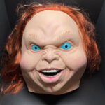 Head mask of Chucky the evil doll.