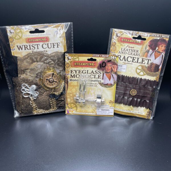 Assorted cuffs and bracelets for pirate costumes.