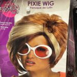 Blond and gold pixie wig in package.